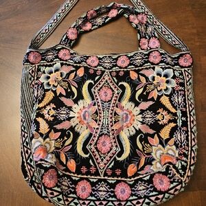 Johnny Was Embroidered Floral Black Tote Bag